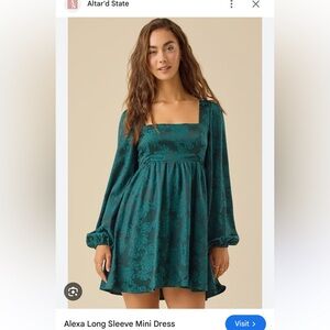 Altar'd State Teal Floral Square-Neck Mini Dress